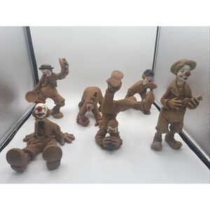 Vintage Andreoli Poly Resin Clown Figurine Lot Circus Decor Set Of 6 1978